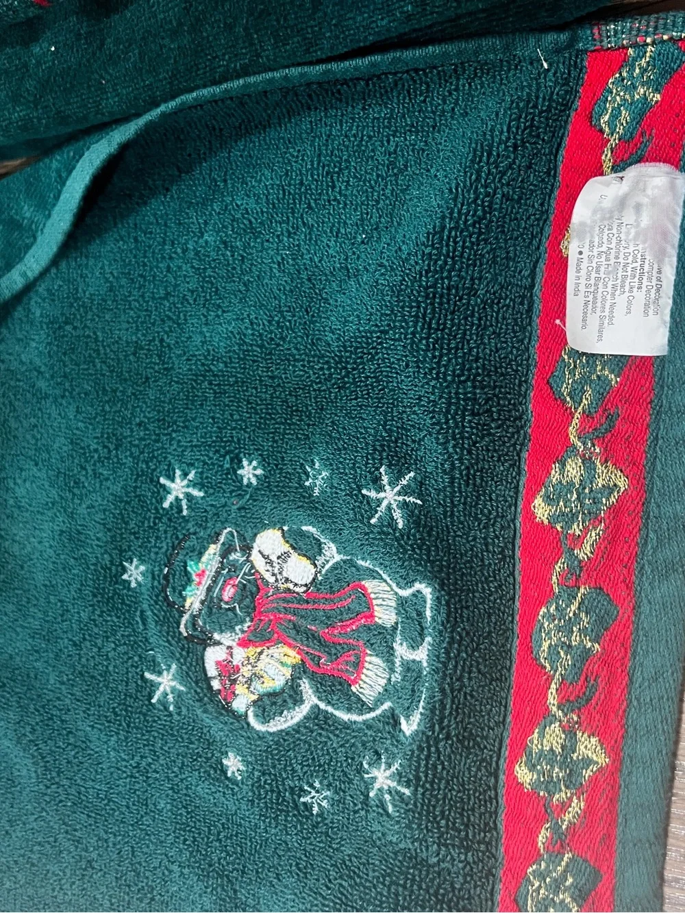 Vintage Jcpenny Dark Green Snowman Embroidered Holiday Bath Towel Set 1980s